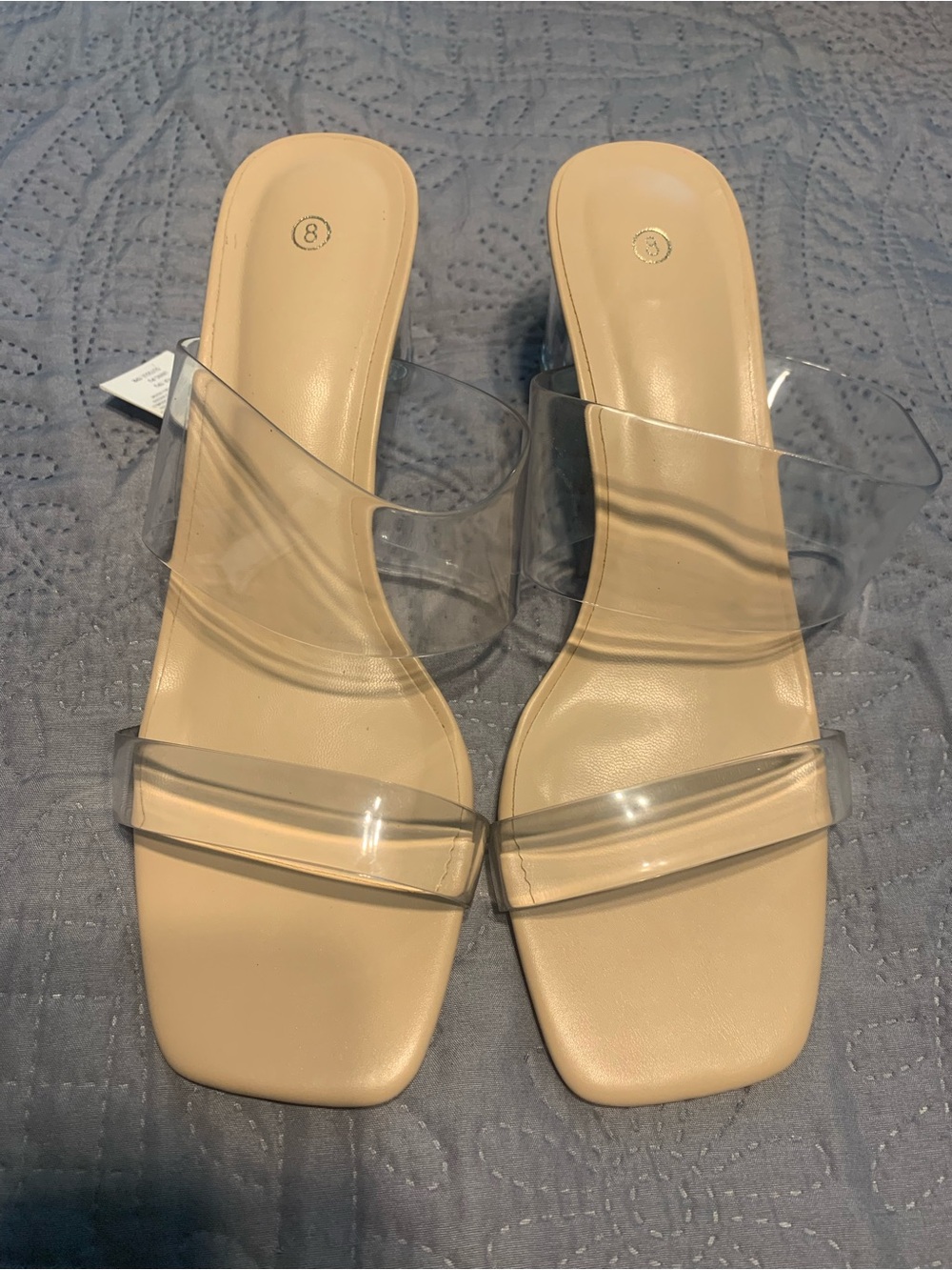 Minimal Nude Slide Mules with Clear Straps